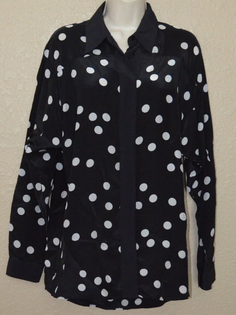 NWOT Sz 36 2 Barbara Bui Black White Polka Dot Long Sleeve Blouse